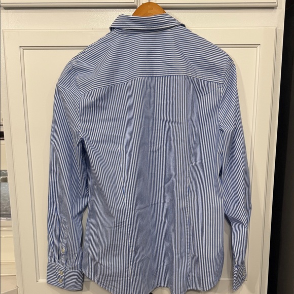 J. Crew Blue and White Striped Shirt with Navy Satin Bow Accents Size Large - Picture 6 of 6